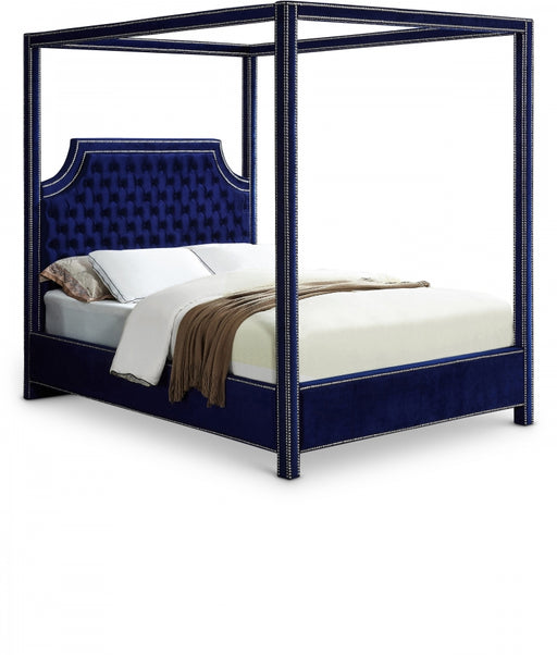 Rowan Velvet Queen Bed (3 Boxes) Blue - RowanNavy-Q