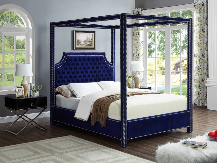 Rowan Velvet Queen Bed (3 Boxes) Blue - RowanNavy-Q