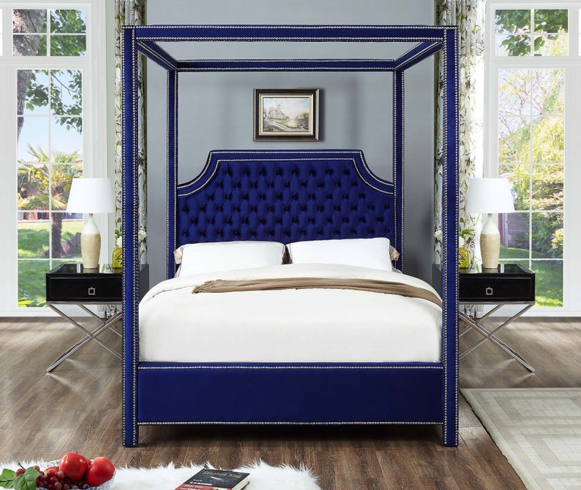 Rowan Velvet Queen Bed (3 Boxes) Blue - RowanNavy-Q