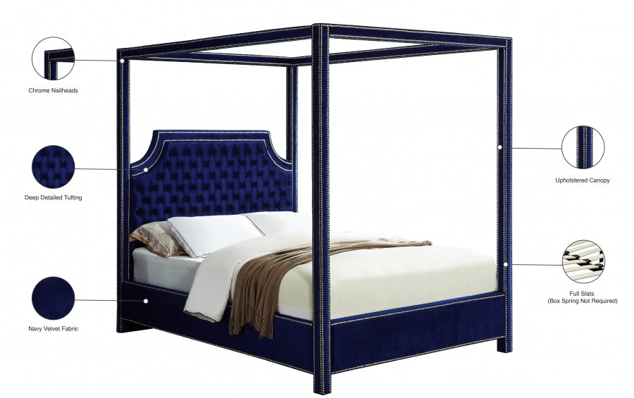 Rowan Velvet Queen Bed (3 Boxes) Blue - RowanNavy-Q