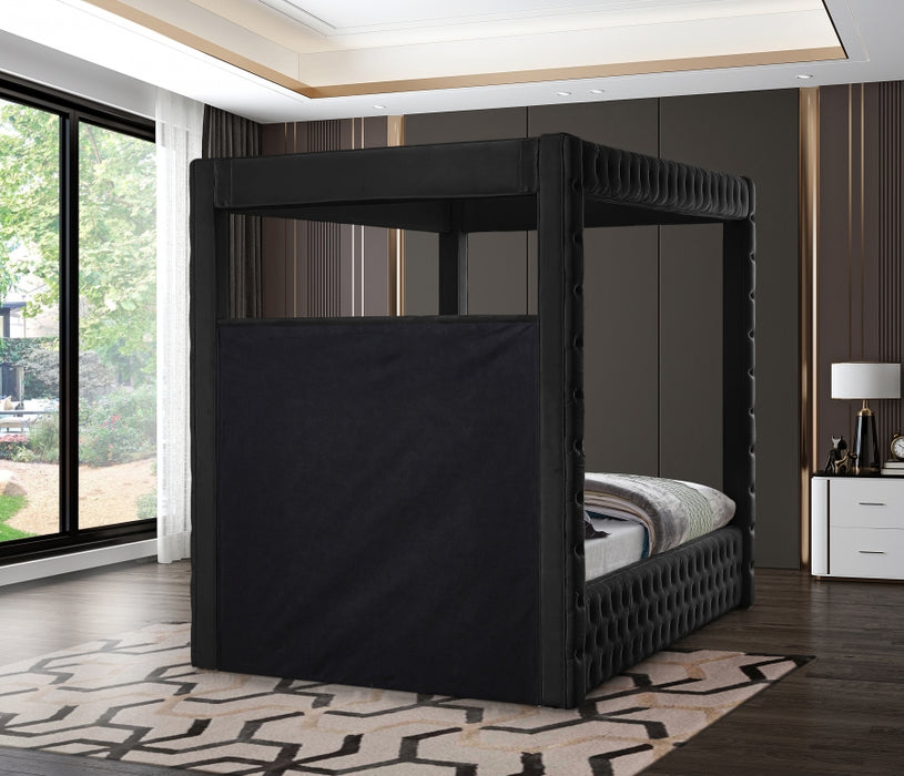 Royal Velvet Queen Bed (4 Boxes) Black - RoyalBlack-Q