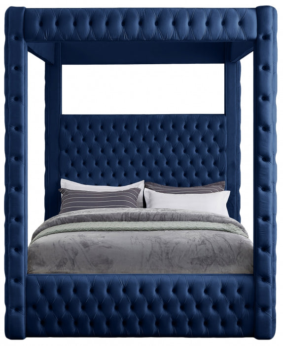 Royal Velvet Queen Bed (4 Boxes) Blue - RoyalNavy-Q