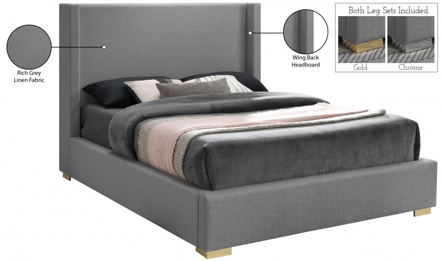 Royce Linen Textured Full Bed (3 Boxes) Grey - RoyceGrey-F