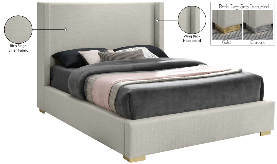 Royce Linen Textured King Bed (3 Boxes) Beige - RoyceBeige-K