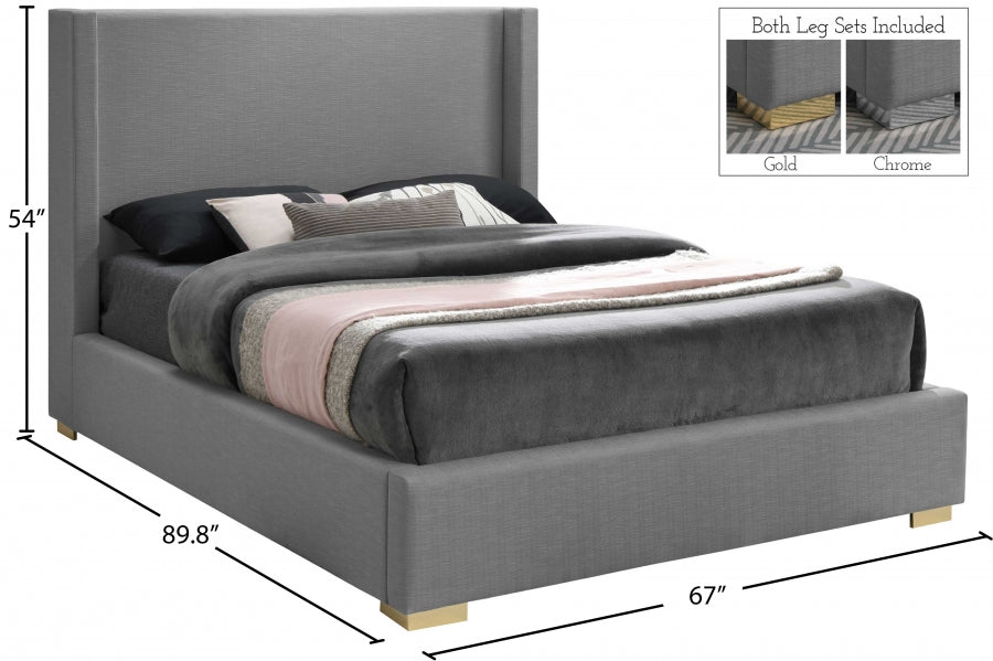 Royce Linen Textured Queen Bed (3 Boxes) Grey - RoyceGrey-Q