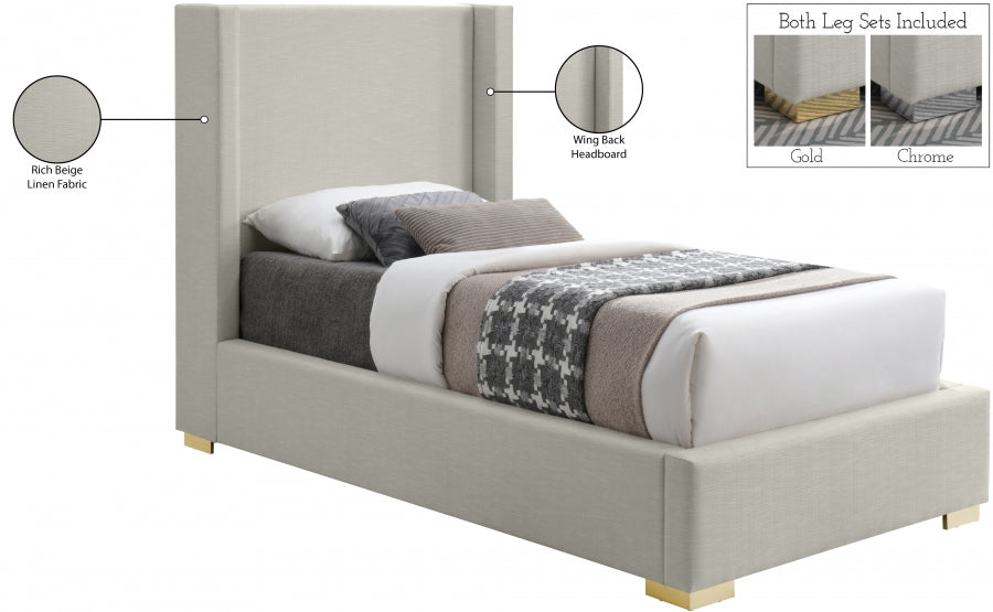 Royce Linen Textured Twin Bed (3 Boxes) Beige - RoyceBeige-T