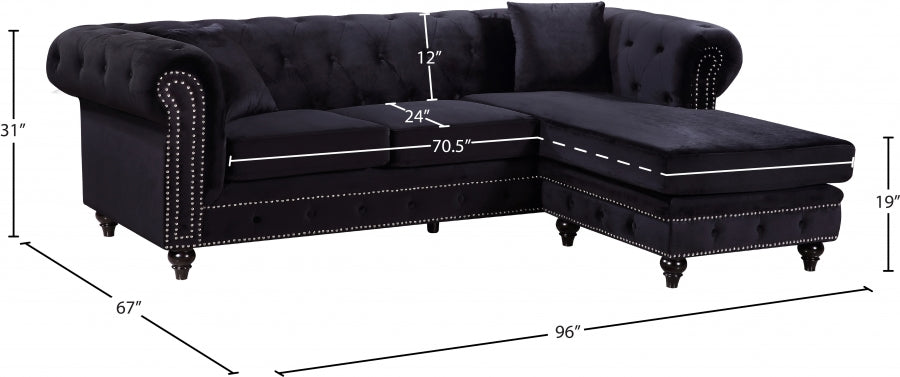 Sabrina Velvet Reversible 2pc. Sectional Black - 667Black-Sectional