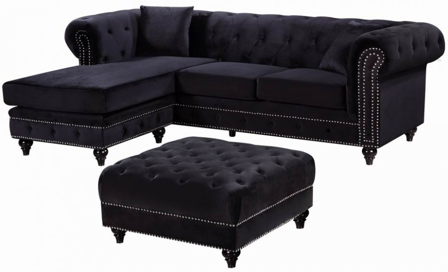 Sabrina Velvet Reversible 2pc. Sectional Black - 667Black-Sectional