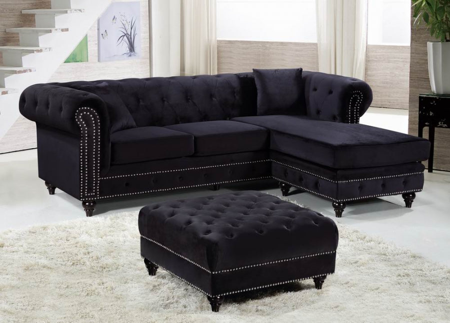 Sabrina Velvet Reversible 2pc. Sectional Black - 667Black-Sectional