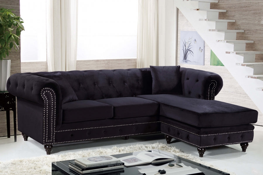 Sabrina Velvet Reversible 2pc. Sectional Black - 667Black-Sectional