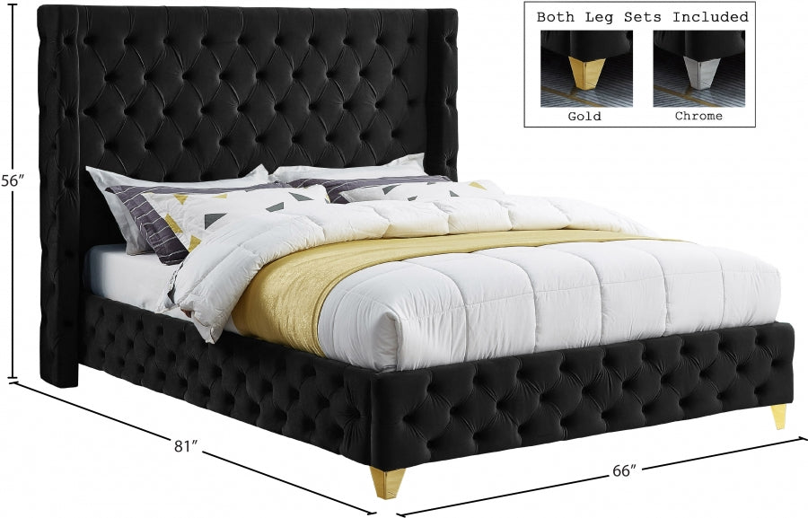 Savan Velvet Full Bed Black - SavanBlack-F