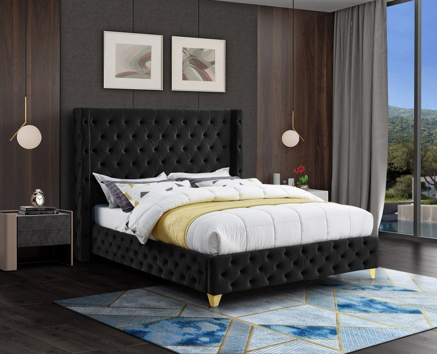 Savan Velvet Full Bed Black - SavanBlack-F