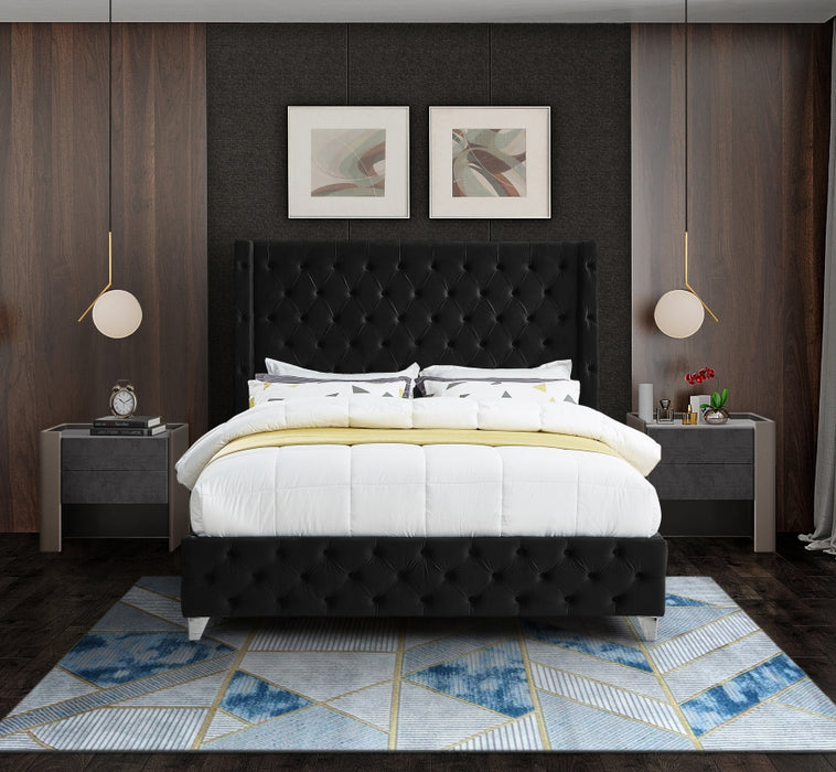 Savan Velvet Full Bed Black - SavanBlack-F