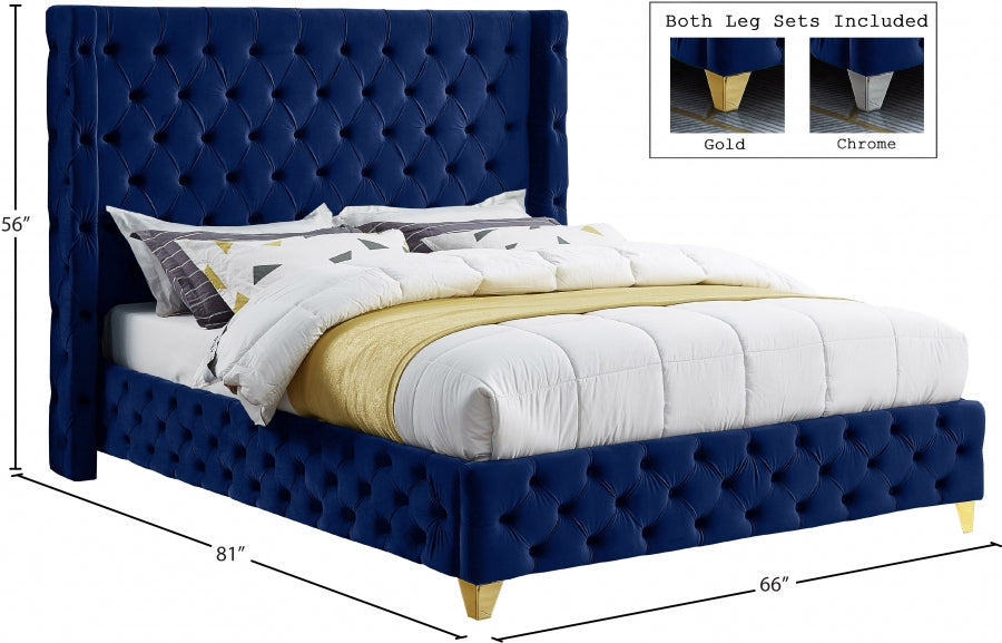 Savan Velvet Full Bed Blue - SavanNavy-F