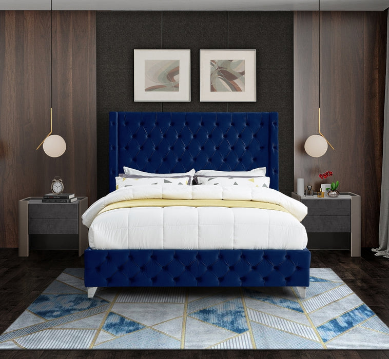 Savan Velvet Full Bed Blue - SavanNavy-F