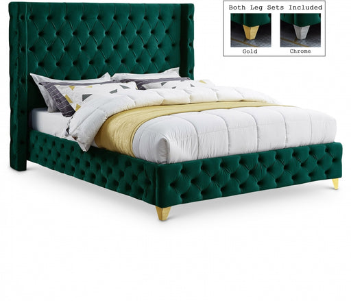 Savan Velvet Full Bed Green - SavanGreen-F