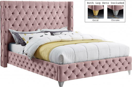 Savan Velvet Full Bed Pink - SavanPink-F