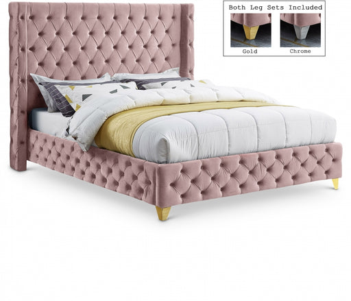 Savan Velvet Full Bed Pink - SavanPink-F