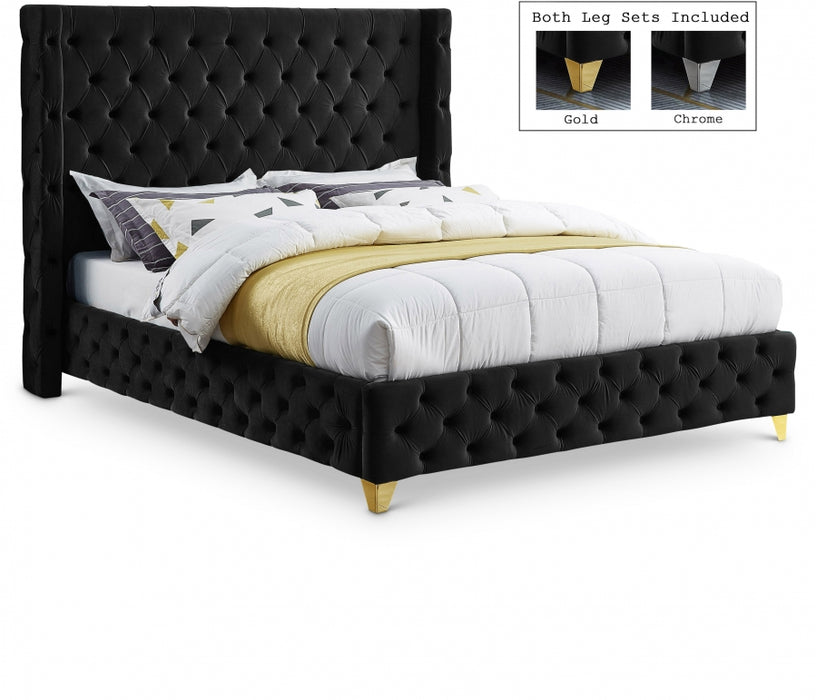 Savan Velvet King Bed Black - SavanBlack-K