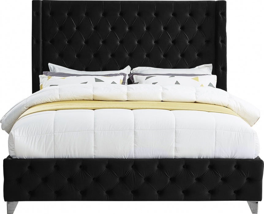 Savan Velvet King Bed Black - SavanBlack-K