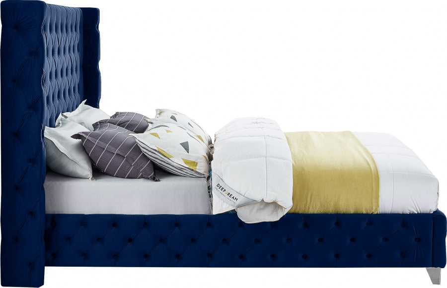 Savan Velvet King Bed Blue - SavanNavy-K