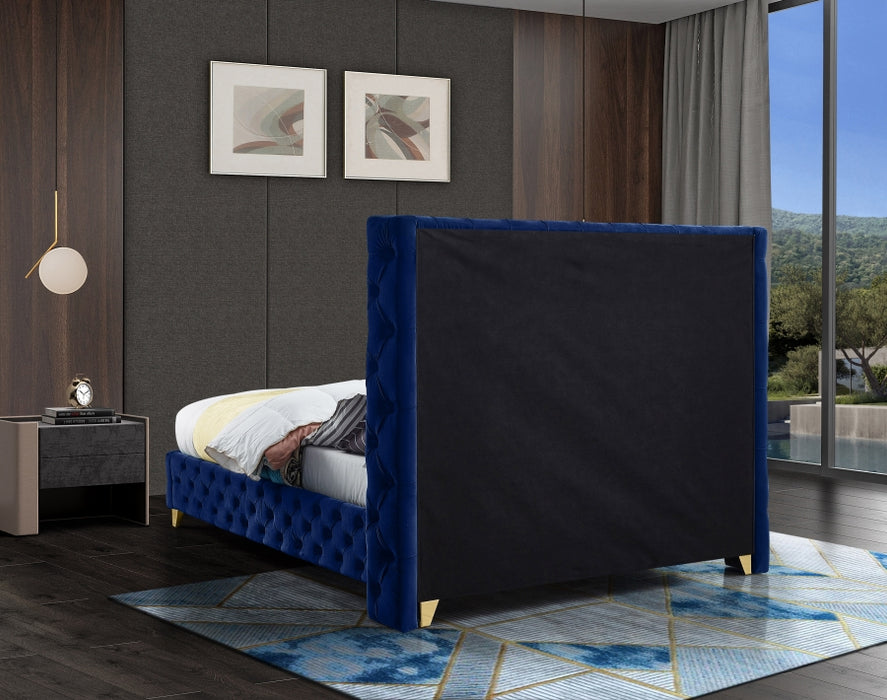 Savan Velvet King Bed Blue - SavanNavy-K