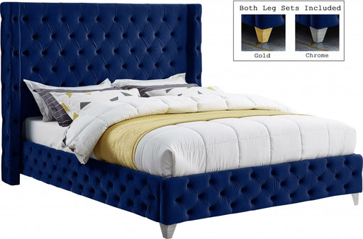 Savan Velvet King Bed Blue - SavanNavy-K