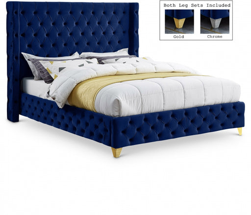 Savan Velvet King Bed Blue - SavanNavy-K