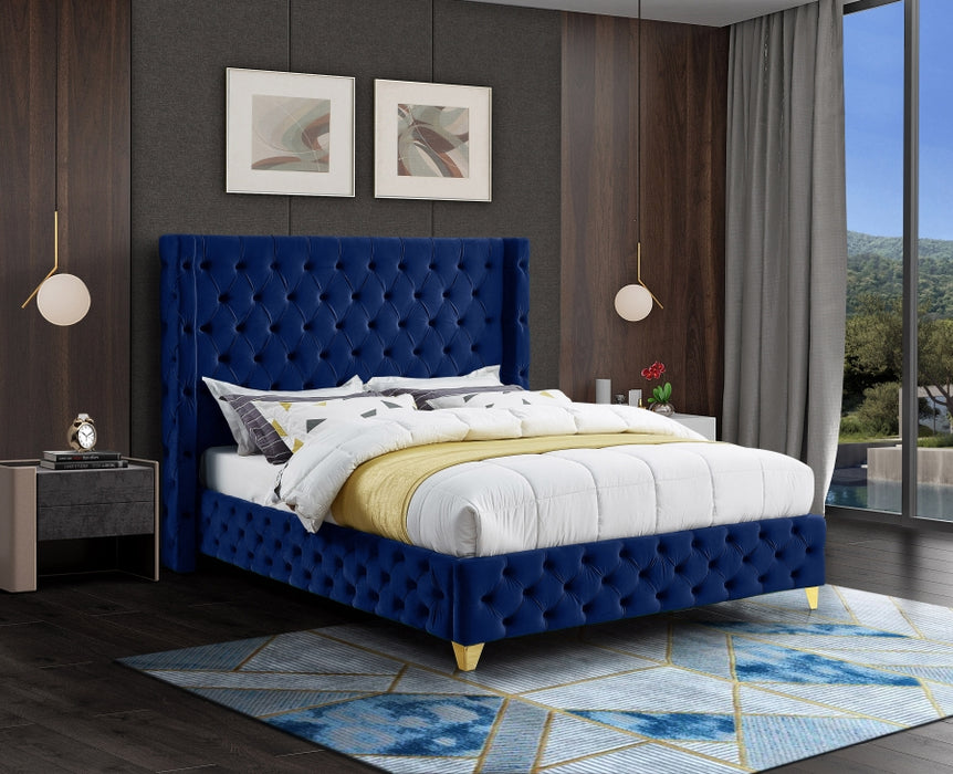 Savan Velvet King Bed Blue - SavanNavy-K