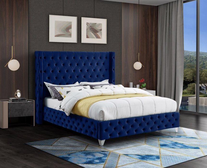 Savan Velvet King Bed Blue - SavanNavy-K