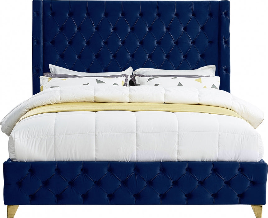 Savan Velvet King Bed Blue - SavanNavy-K