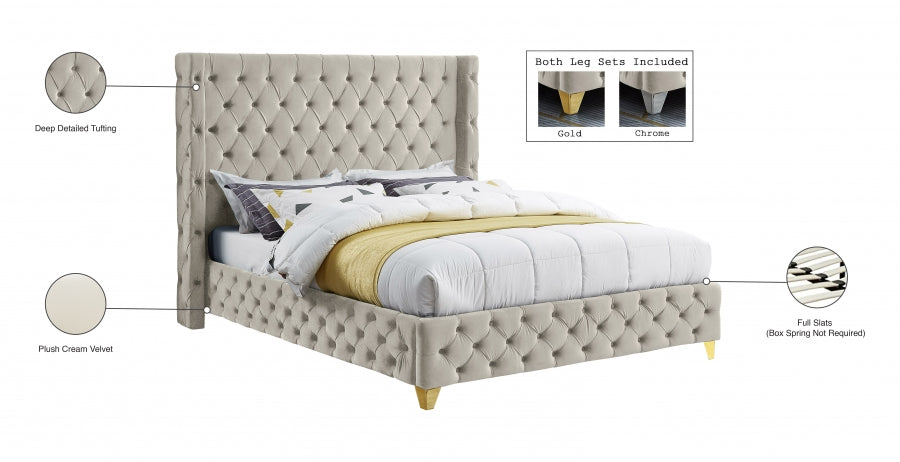 Savan Velvet King Bed Cream - SavanCream-K