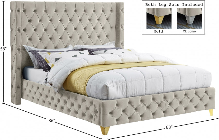 Savan Velvet King Bed Cream - SavanCream-K