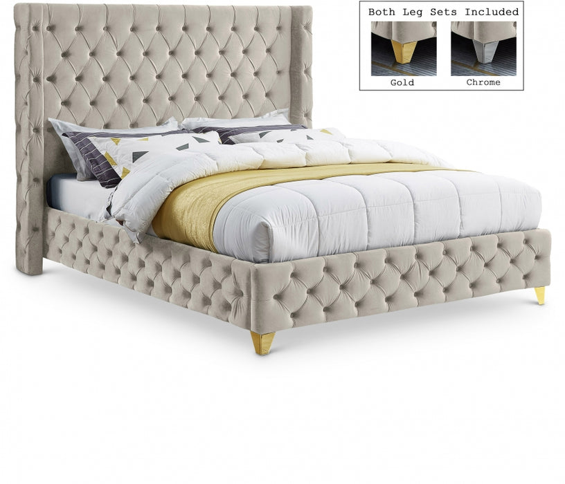 Savan Velvet King Bed Cream - SavanCream-K