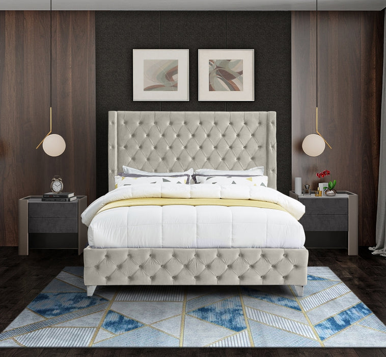 Savan Velvet King Bed Cream - SavanCream-K