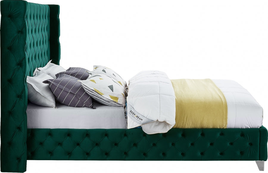 Savan Velvet King Bed Green - SavanGreen-K