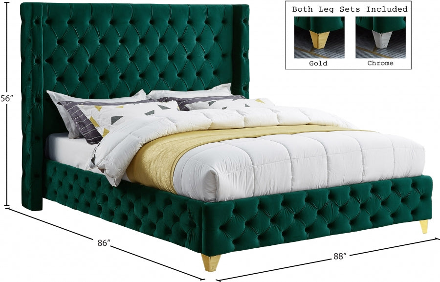 Savan Velvet King Bed Green - SavanGreen-K