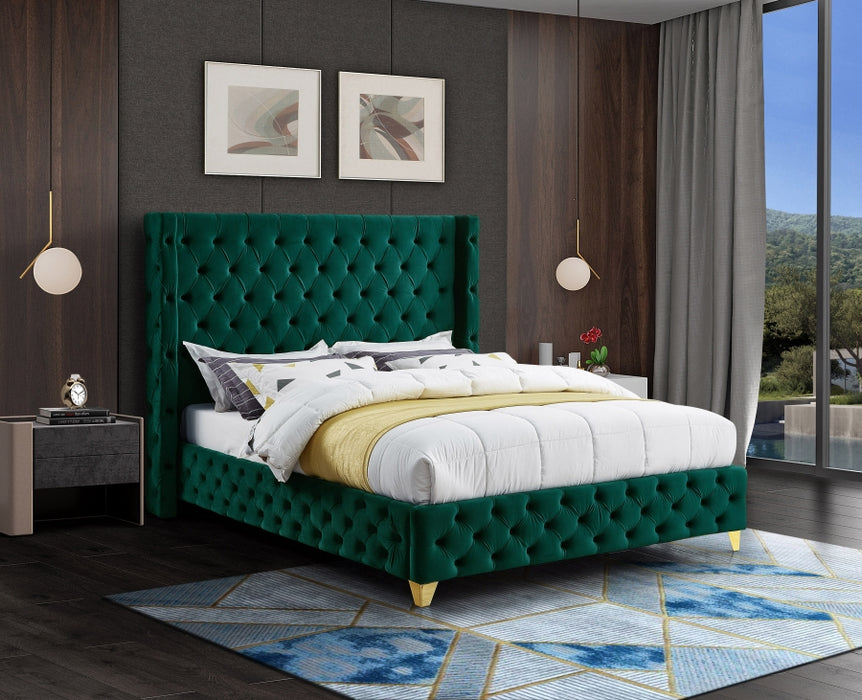 Savan Velvet King Bed Green - SavanGreen-K