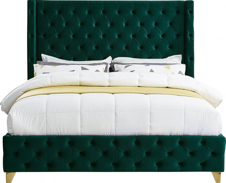 Savan Velvet King Bed Green - SavanGreen-K