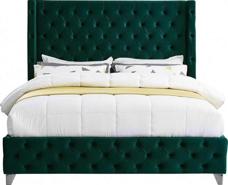 Savan Velvet King Bed Green - SavanGreen-K