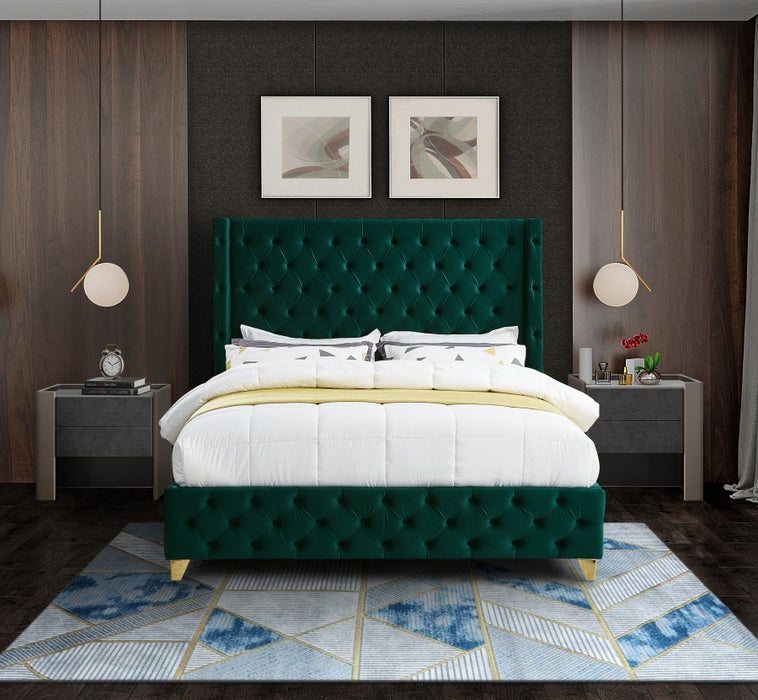 Savan Velvet King Bed Green - SavanGreen-K