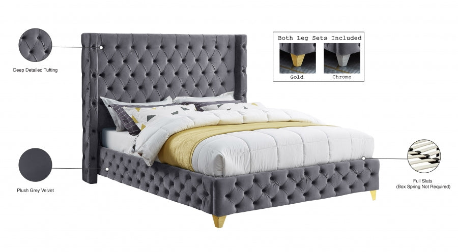 Savan Velvet King Bed Grey - SavanGrey-K