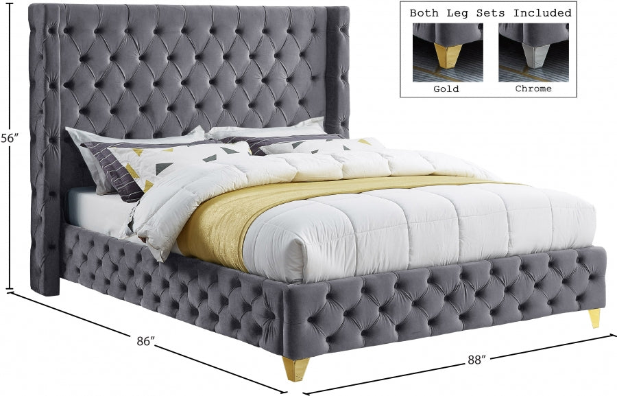 Savan Velvet King Bed Grey - SavanGrey-K