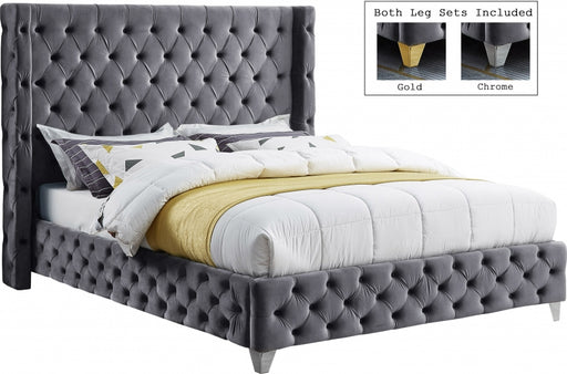 Savan Velvet King Bed Grey - SavanGrey-K