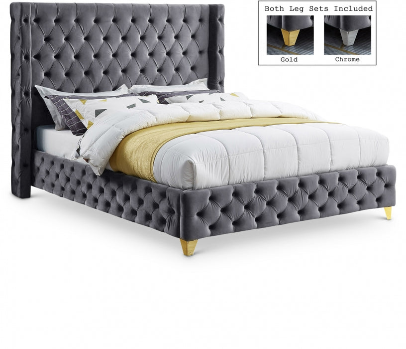 Savan Velvet King Bed Grey - SavanGrey-K