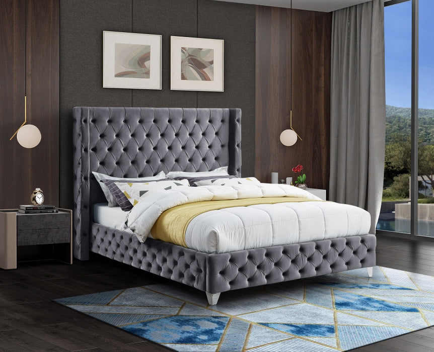 Savan Velvet King Bed Grey - SavanGrey-K