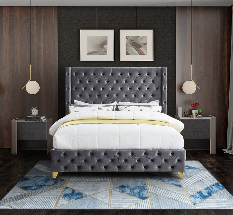 Savan Velvet King Bed Grey - SavanGrey-K