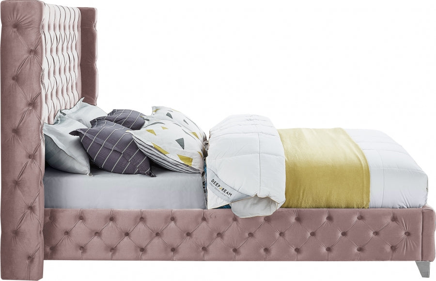 Savan Velvet King Bed Pink - SavanPink-K