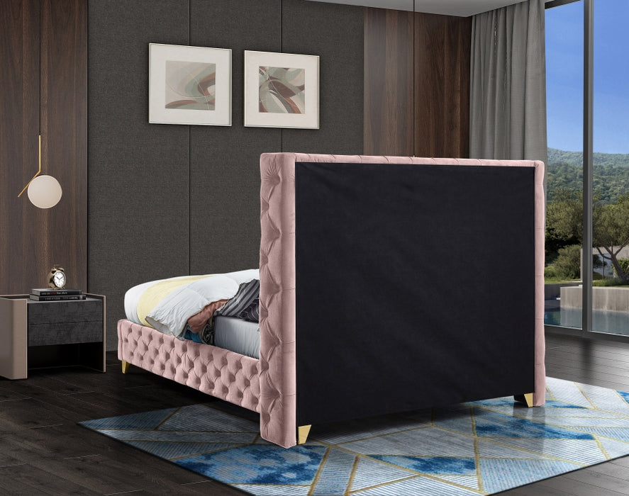 Savan Velvet King Bed Pink - SavanPink-K