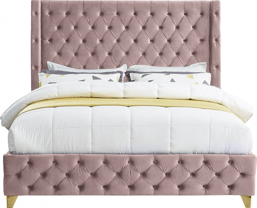 Savan Velvet King Bed Pink - SavanPink-K